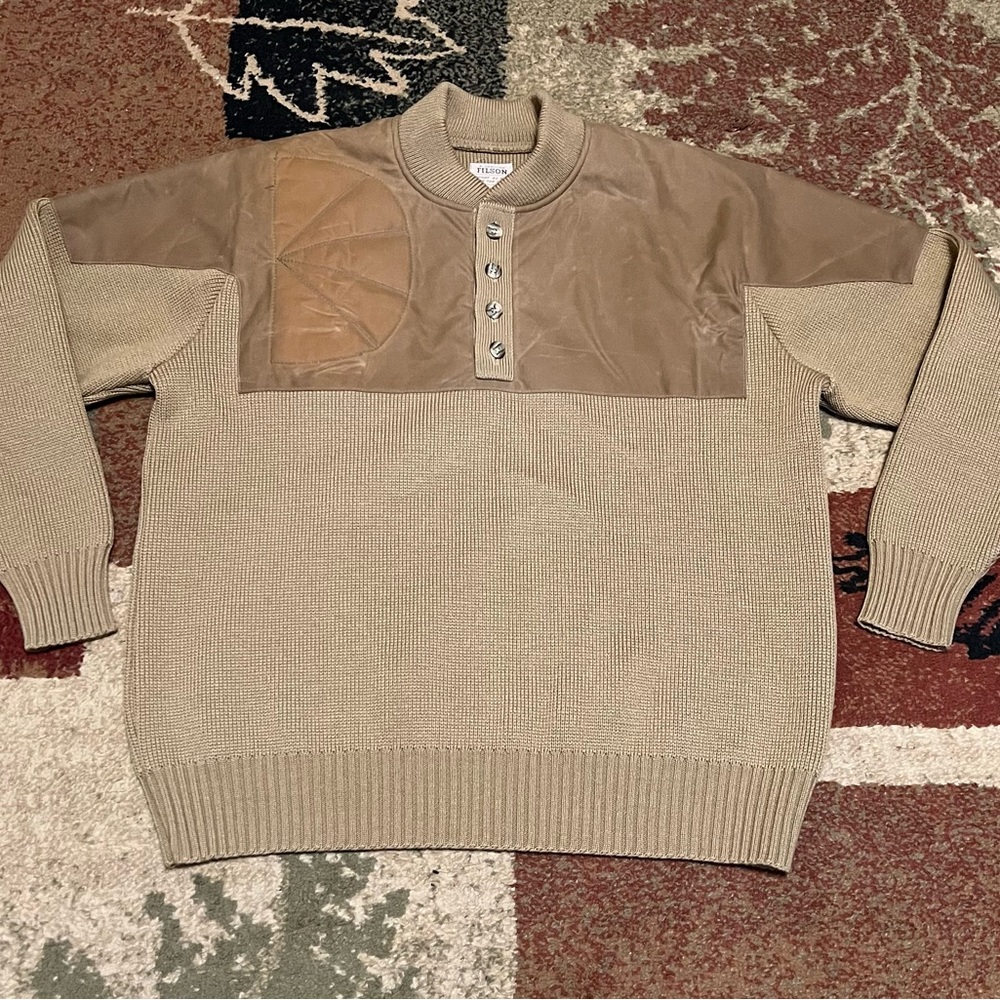 Filson Vintage Waterfowl Wool Henley Guide Sweater Mens Small Tan 711 USA *NICE*